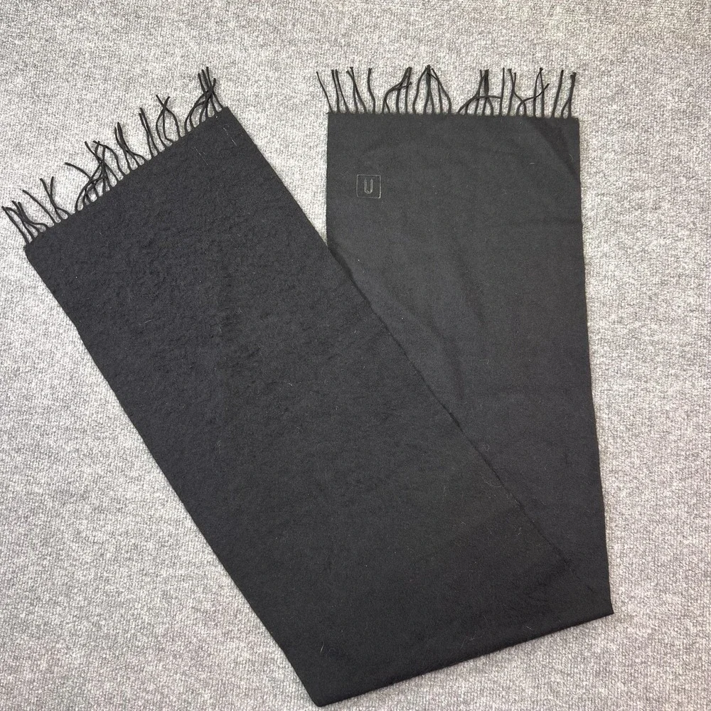Vintage Nordstrom Scarf Mens One Size Black 100% Lambswool Fringe West Germany